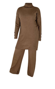 knit two piece 2 piece set sweater brown long modest winter front