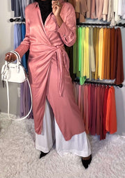 Blush Satin Wrap Midi Blouse