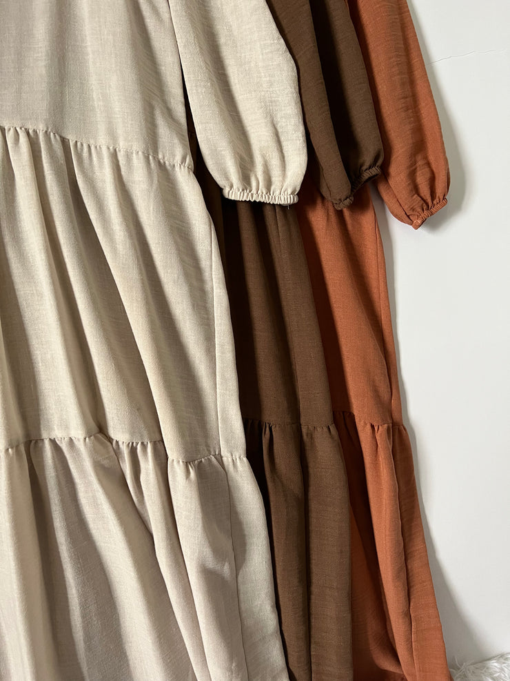 Linen-Blend Long sleeve Maxi Dress